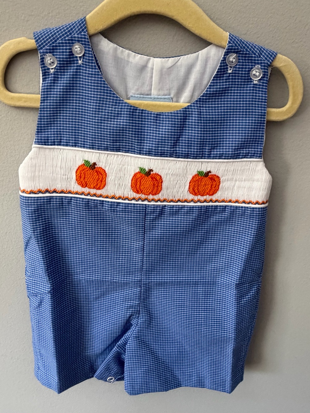 Classic Whimsy Blue Gingham Smocked Pumpkin Jon Jon Size 3M NWT